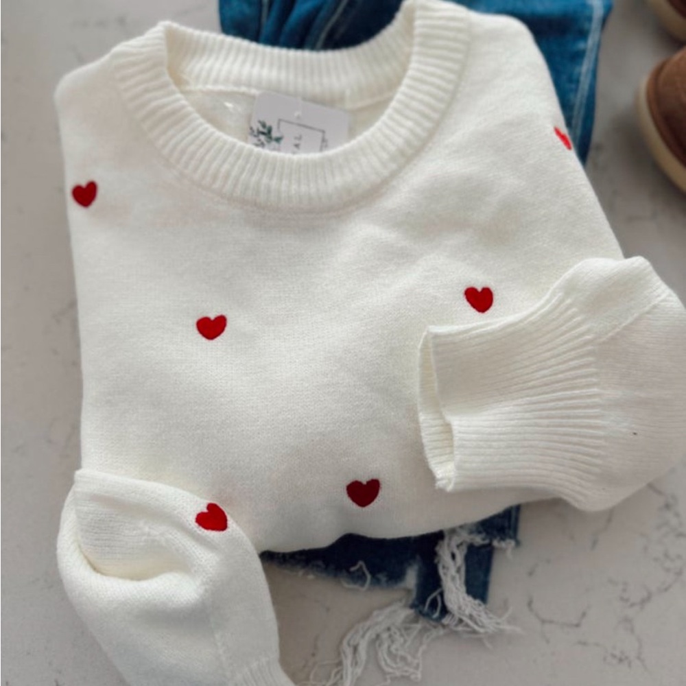 White Sweater with Red Hearts